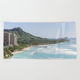 Waikiki Beach & Diamond Head View Photography Beach Towel
