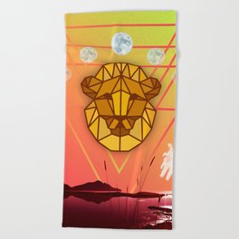 Burning Lion – Collage, Geometric Animal, Low Poly Illustration, Vectors Beach Towel