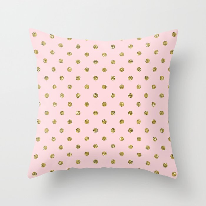 Pink & Gold Glitter Polka Dots Throw Pillow