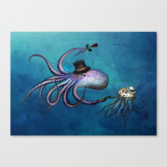 Underwater Love // octopus jellyfish Canvas Print