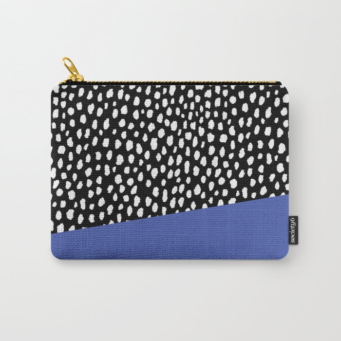 Handmade Polka Dot Brush Spots with Blue Stripe Carry-All Pouch
