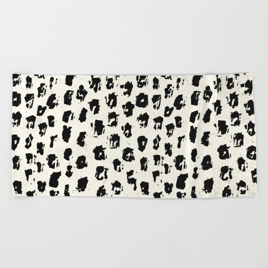 Tribal Spot Black Earth on Ivory Beach Towel