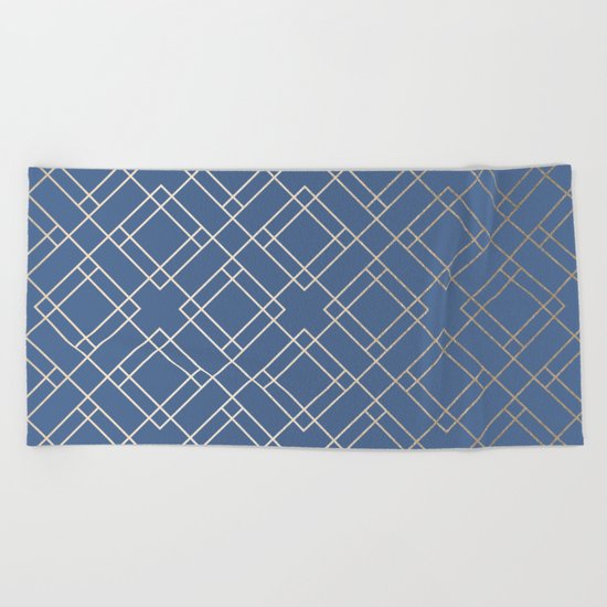 Simply Mid-Century in White Gold Sands on Aegean Blue Beach Towel