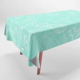 Mint Blue and White Toys Outline Pattern Tablecloth