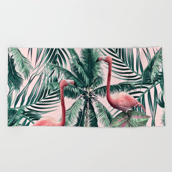 Flamingo tropics Beach Towel