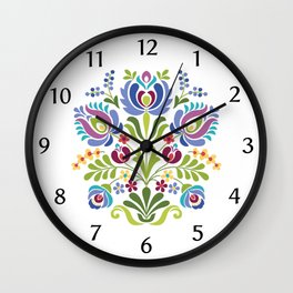 Hungarian Folk Design Violet Wall Clock