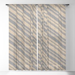 [ Thumbnail: Tan and Dim Grey Colored Lined/Striped Pattern Sheer Curtain ]