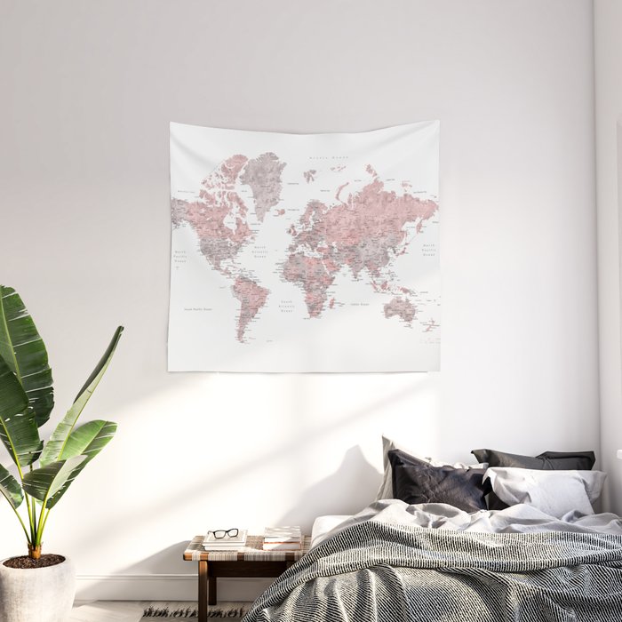 Pink world map discount tapestry