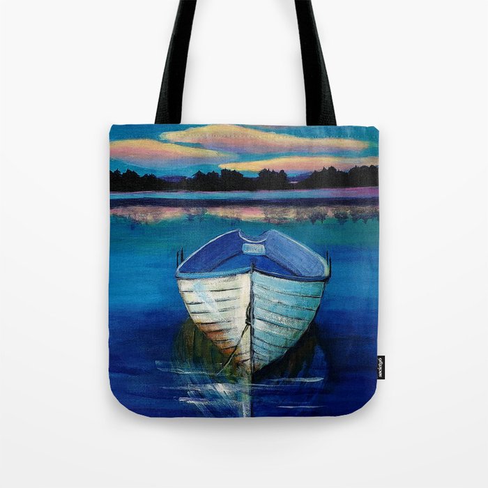 Rowboat at Sunset Acrylic Landscape Tote Bag
