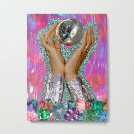 Power of Disco Metal Print | Fuchsia, Crystals, Mirror, Gems, 1970S, Magic, Glitter, Curated, Collage, Kitsch 