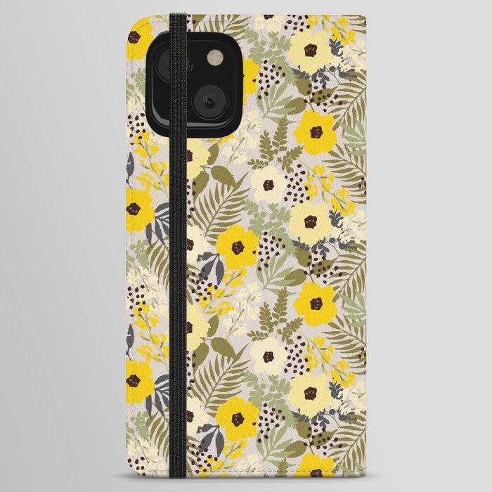 Yellow Boho Style Tropical Florals  iPhone Wallet Case