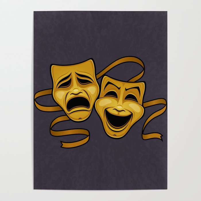 Gold Comedy And Tragedy Theater Masks Poster