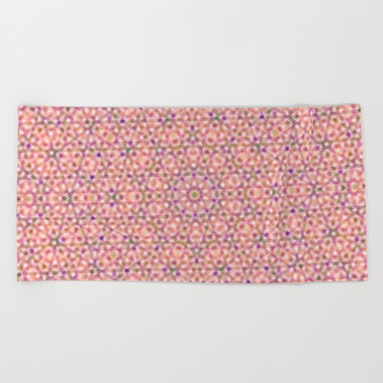 Pink Purple and Green Stripes and Triangle Pattern Beach Towel