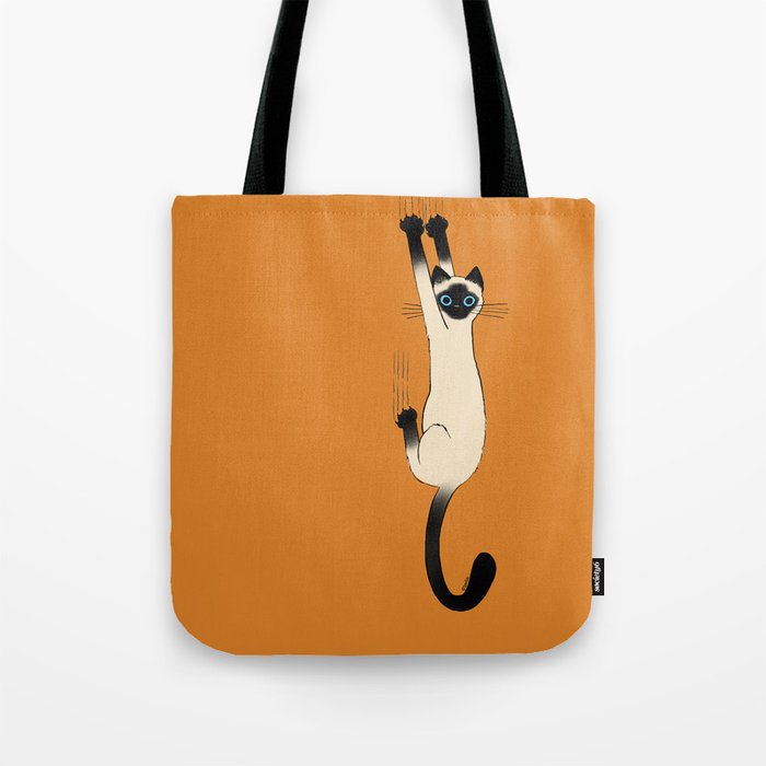 Siamese Cat Hanging On Tote Bag