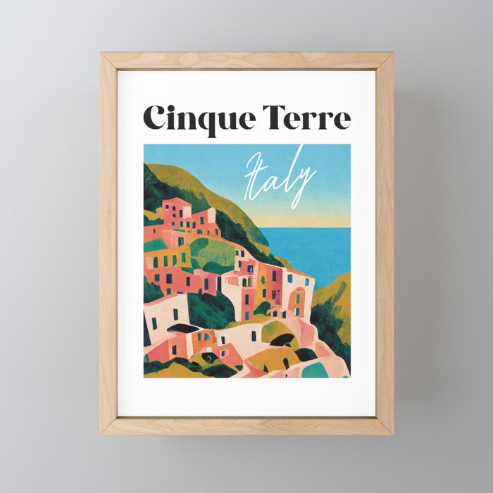 Abstract Cinque Terre Gouache Travel Poster Retro Framed Mini Art Print