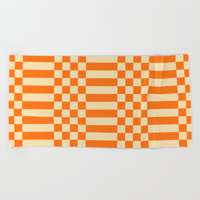 Checkered Stripes pattern orange Beach Towel
