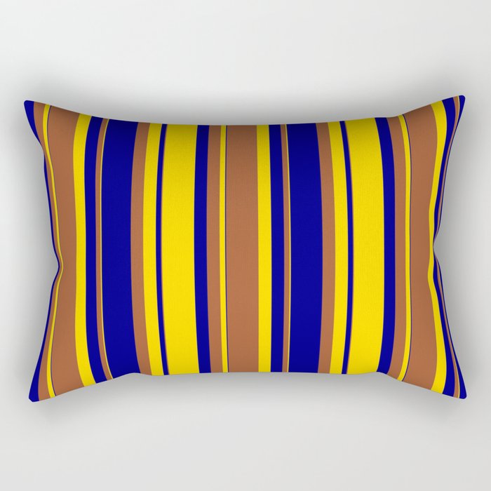 Yellow, Sienna & Blue Colored Striped Pattern Rectangular Pillow