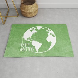 Earth Matters - Earth Day - White Outline On Green Grunge 01 Rug