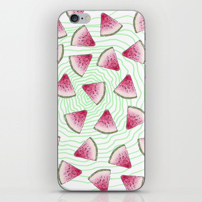 Summery Cute Watercolor Watermelons on Green Swirl iPhone Skin