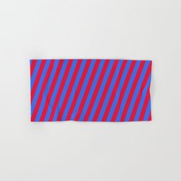 [ Thumbnail: Crimson & Royal Blue Colored Lines Pattern Hand & Bath Towel ]