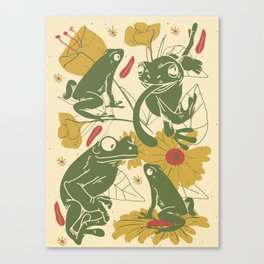 Green Happy Frogs Canvas Print