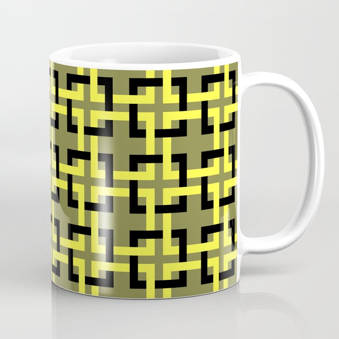 Woven Squares mosaic olive and yellow Coffee Mug