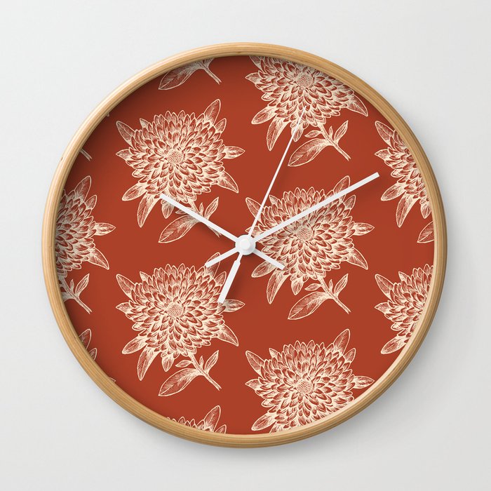 Elegant Flowers Floral Nature Orange Beige Terracotta Wall Clock