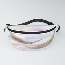 Flying brown feathers in a light blue circle with sunny lines Fanny Pack