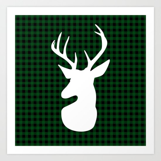 Elegant Green Plaid Deer Design Art Print