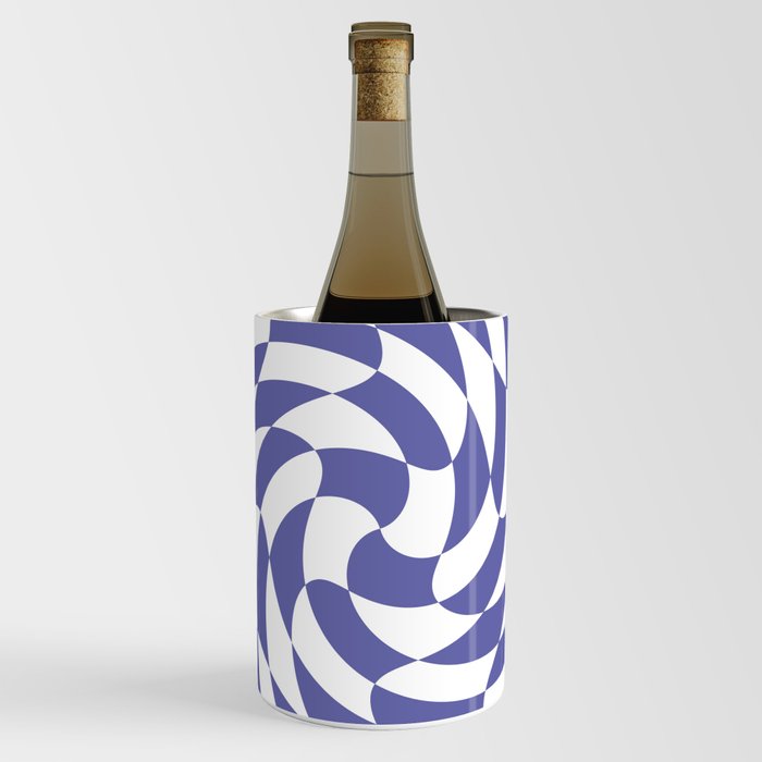 Checkerboard Twirl Pattern (pantone very peri/white) Wine Chiller