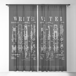 Writer Author Novelist Fountain Pen Bookish Vintage Patent Sheer Curtain