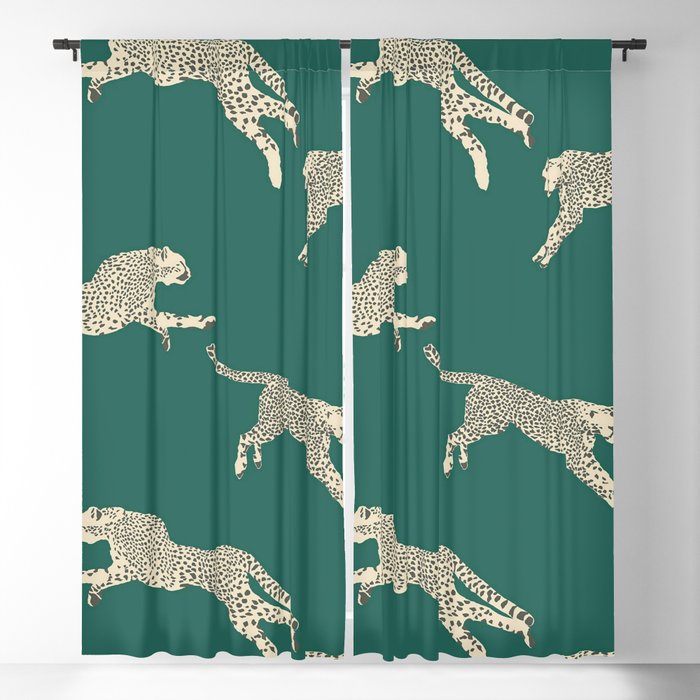 Leaping Cheetah Emerald Blackout Curtain