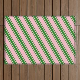 [ Thumbnail: Pink and Forest Green Colored Pattern of Stripes Outdoor Rug ]