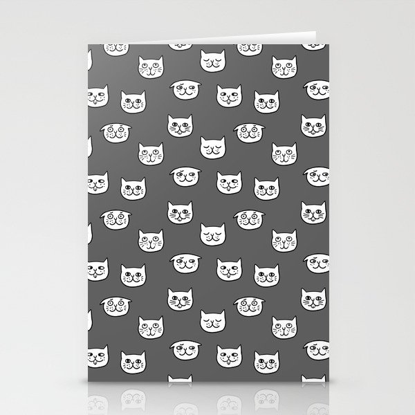 Cat heads in dark grey Stationery Cards