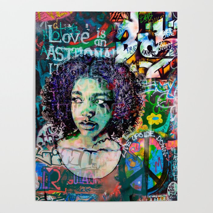 Urban Girl Mixed Media Street Art Woman Portrait Poster