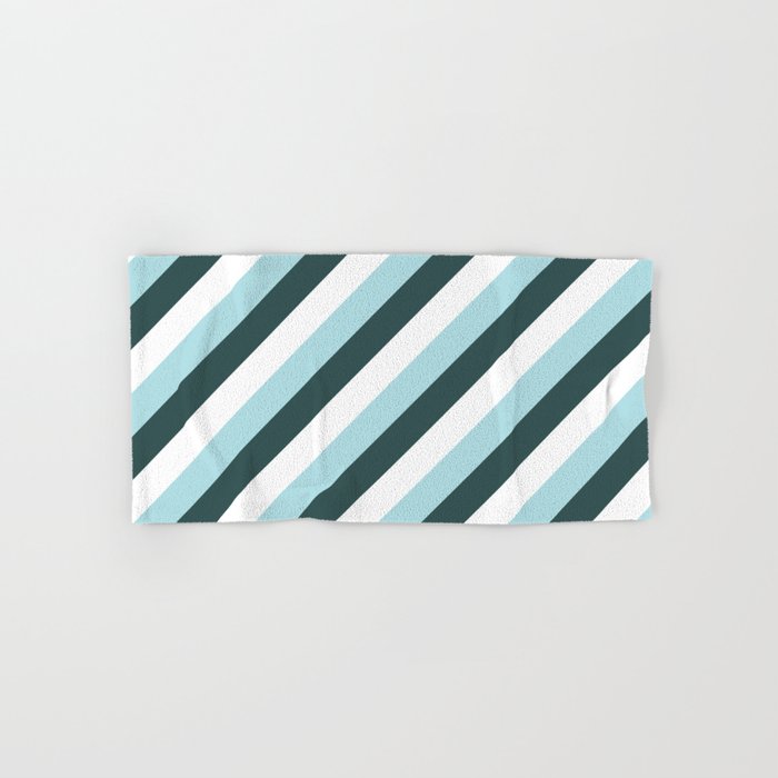 White, Powder Blue, and Dark Slate Gray Colored Lines Pattern Hand & Bath Towel