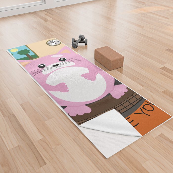 Round Cat Interior Scene Yoga Towel