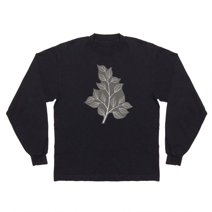 Gray Fall Leaf Print Long Sleeve T Shirt