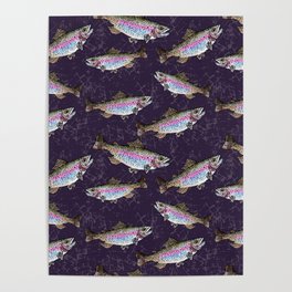 Rainbow Trout Pattern - Dark Purple Poster