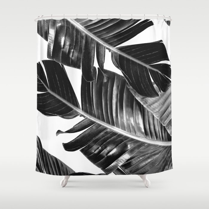 Tropical Black & White Banana Leaves Dream #1 #decor #art #society6 Shower Curtain