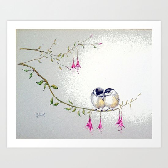 Two Chickadees Art Print