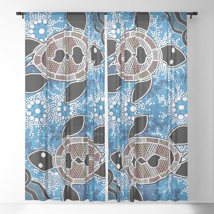 Authentic Aboriginal Art - Sea Turtles Sheer Curtain