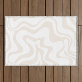 Liquid Swirl Abstract Pattern in Pale Beige and White Outdoor Rug