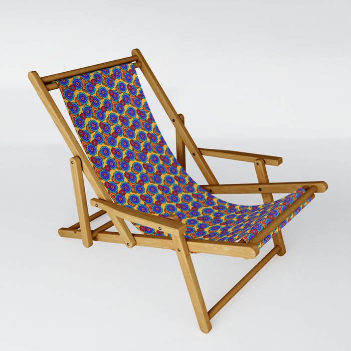 Pop-Art Blue and Orange Flowers on Yellow Background Sling Chair