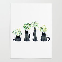 Four Plant Cats Poster