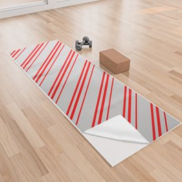 [ Thumbnail: Light Grey and Red Colored Lines Pattern Yoga Towel ]