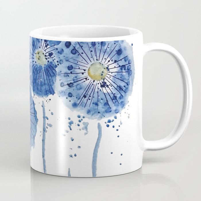 four blue dandelions watercolor Kaffeebecher