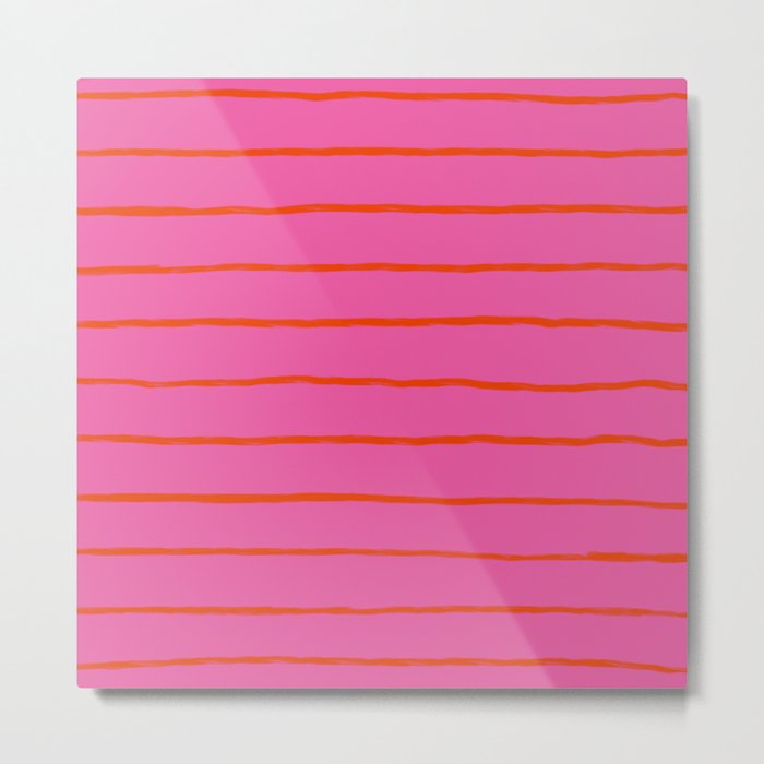 Bold Red Stripes on Tropical Pink Metal Print
