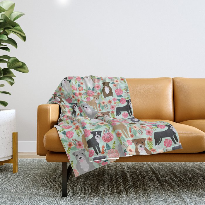 Pitbull florals mixed coats pibble gifts dog breed must have pitbulls florals Throw Blanket