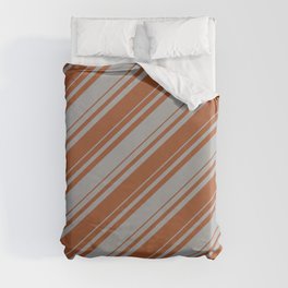 [ Thumbnail: Dark Gray and Sienna Colored Striped/Lined Pattern Duvet Cover ]